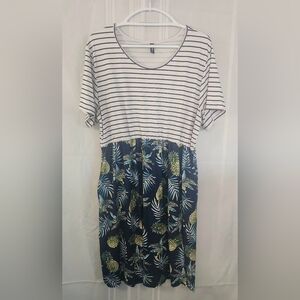 Striped and Floral Midi Dress